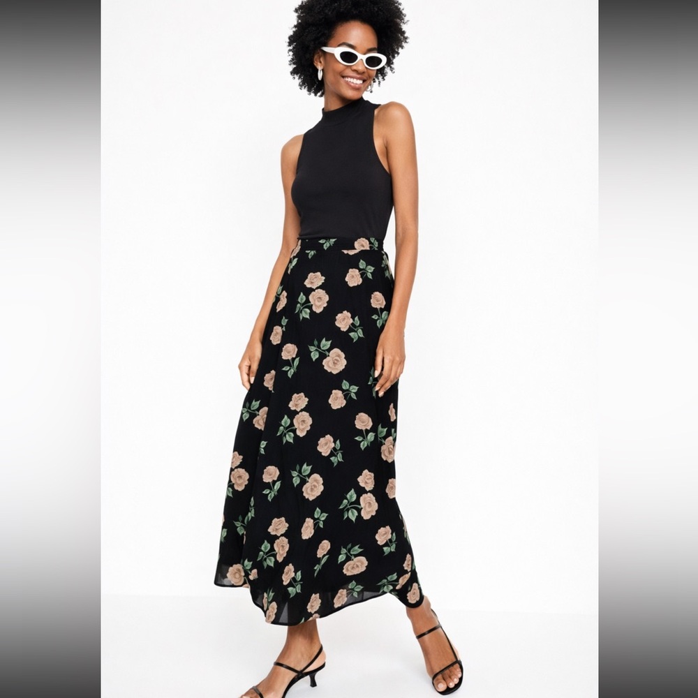 Old Navy Black Floral Chiffon Maxi Skirt